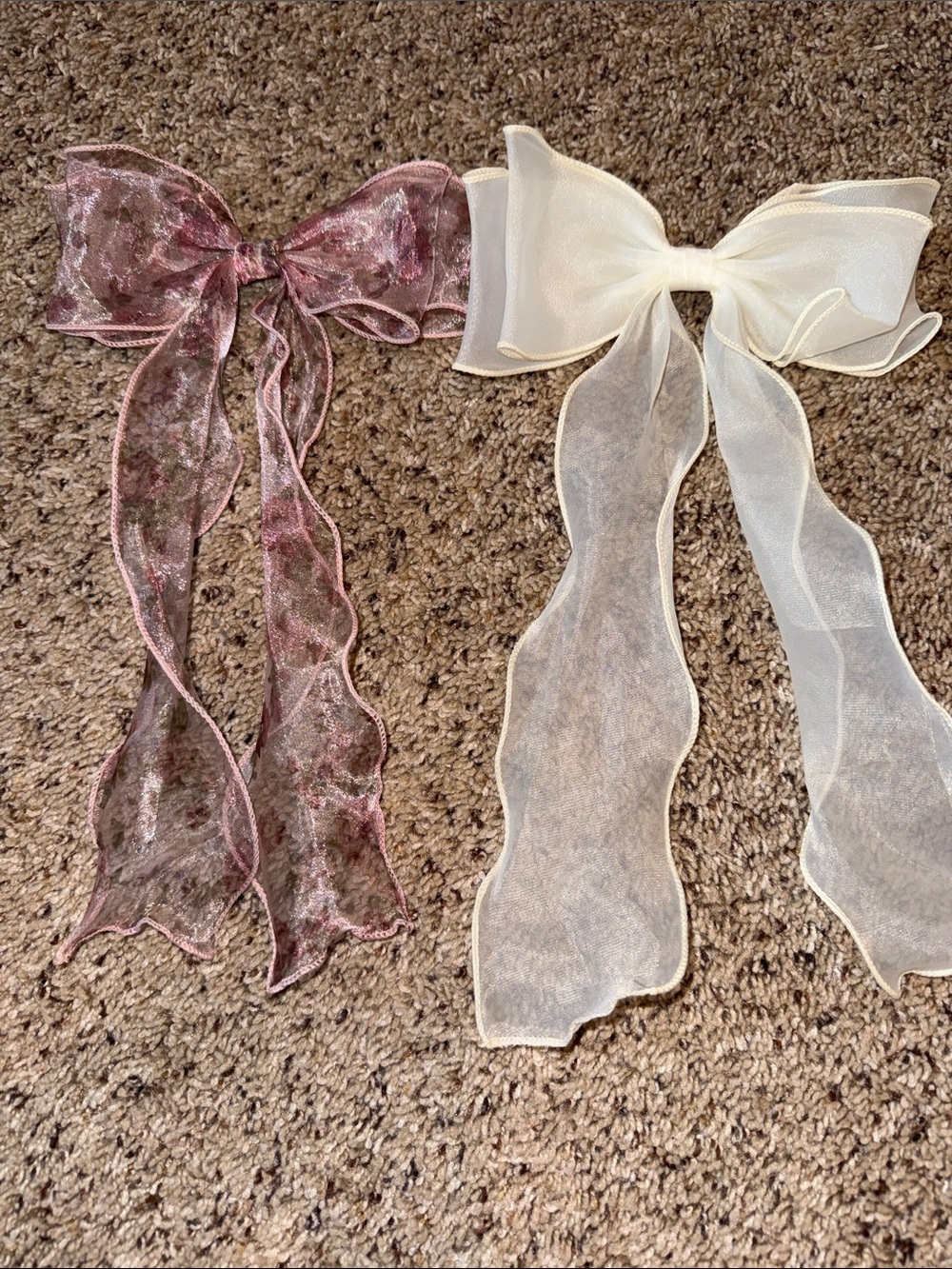 Sheer Organza Bow Hair Clip - Pink and Ivory